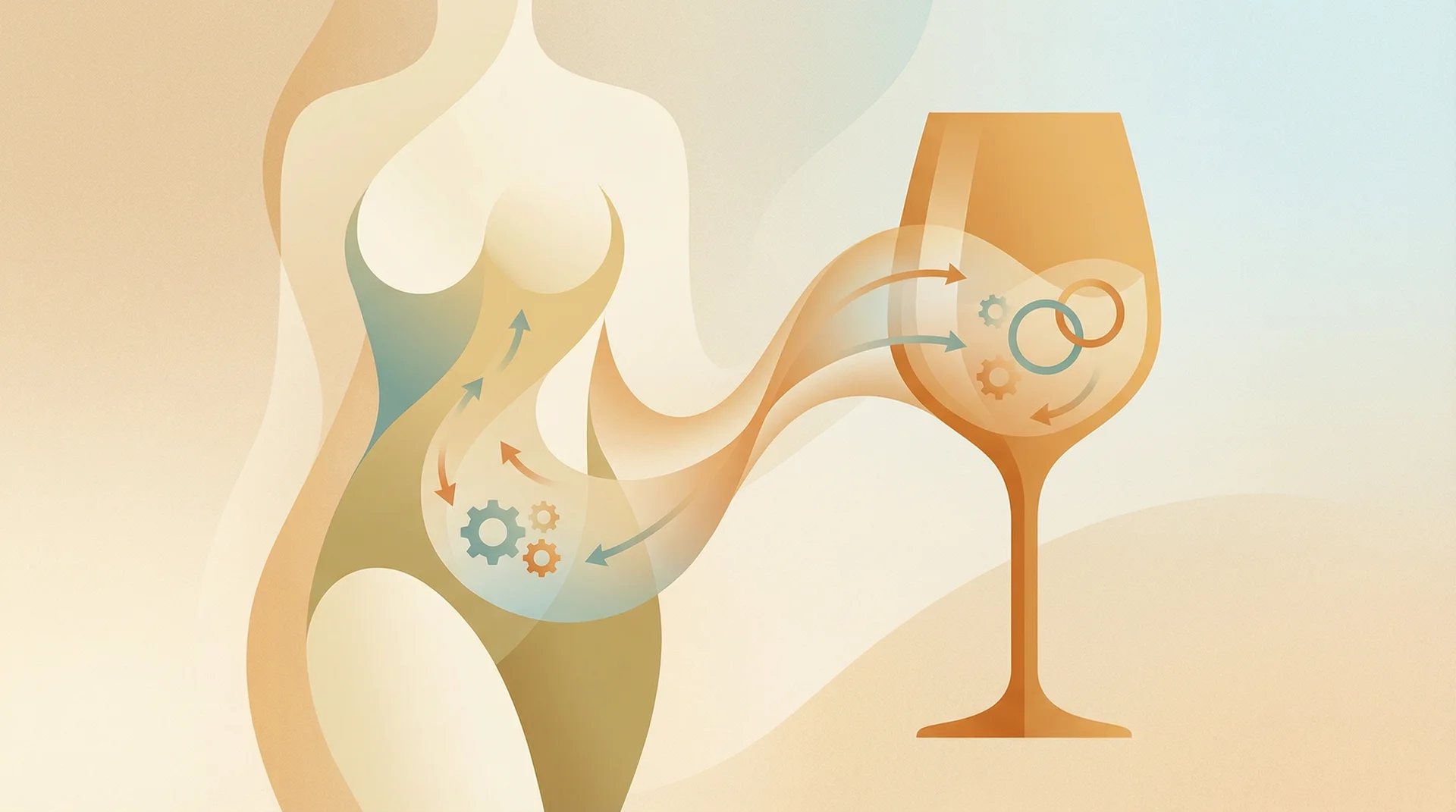 Abstract illustration showing the connection between alcohol consumption and body metabolism - understanding weight gain after 40