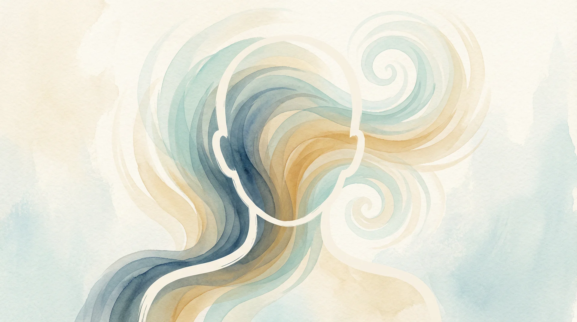 Abstract watercolor illustration of swirling thoughts representing anxiety after drinking alcohol - understanding hangxiety